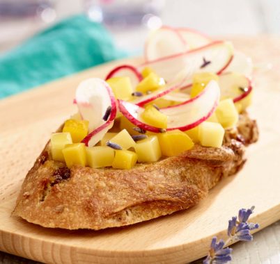 Tartine with Comté Cheese, Peach and Lavender Radish Tartine Au Comte Peche Et Radis A La Lavande 2015 Cigc Image Et Associes Sm